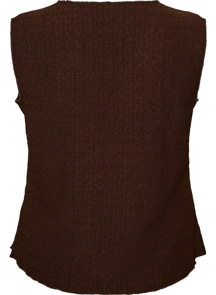 Sleeveless top with a wavy texture and button fastening, Brown, Packshot image number 1