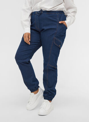 Loose-fitting jeans with drawstring, Medium Blue, Model image number 2