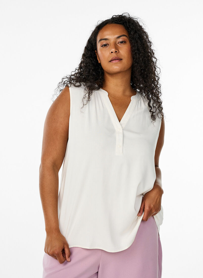 Sleeveless viscose blouse, Vanilla, Model image number 0