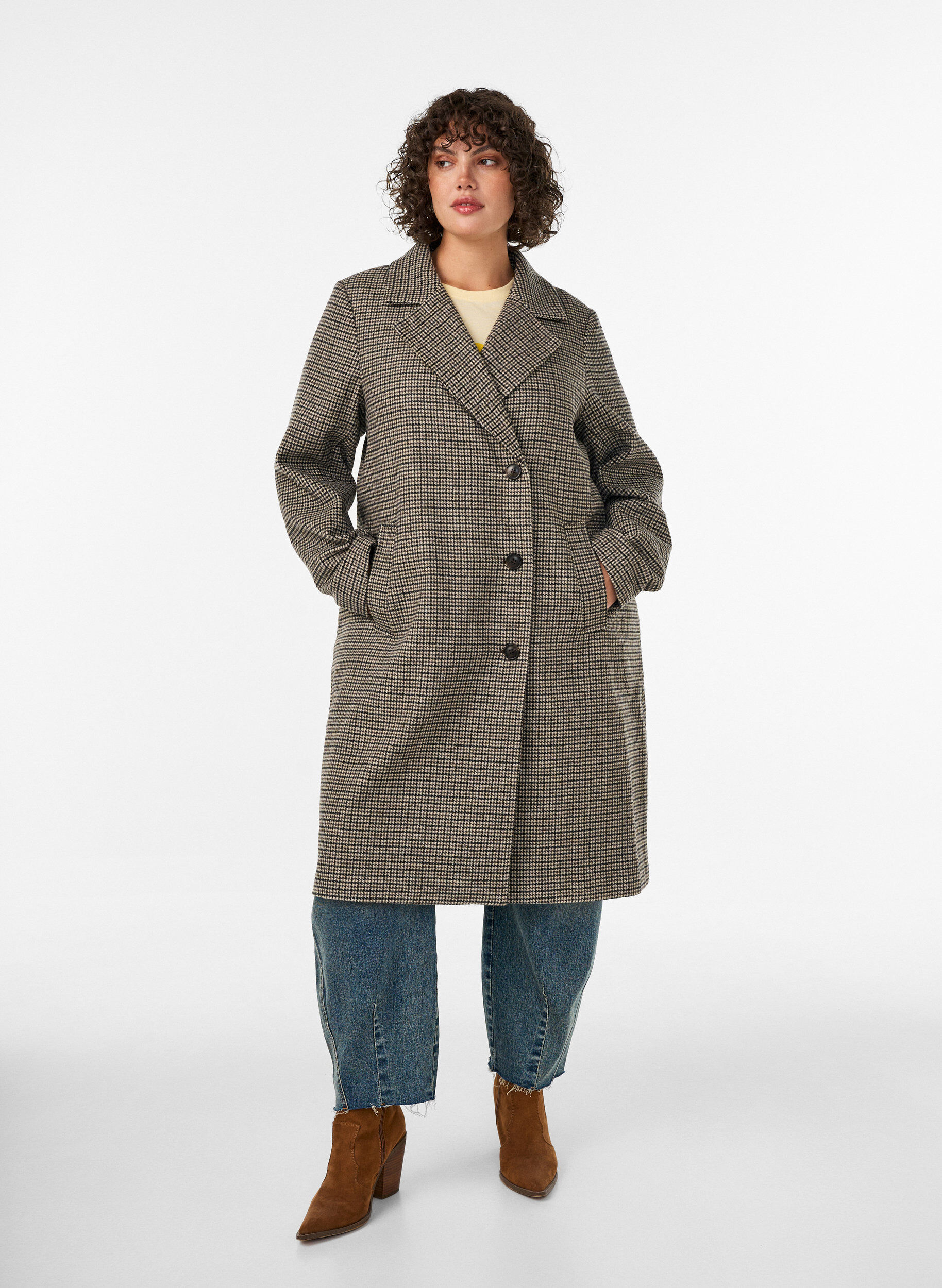 ZizzifashionMid-length checked coat, Brown, Model image number 3