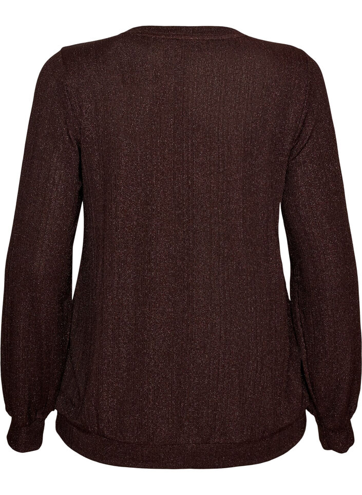 Blouse with vertical texture and glitter thread, Brown, Packshot image number 1