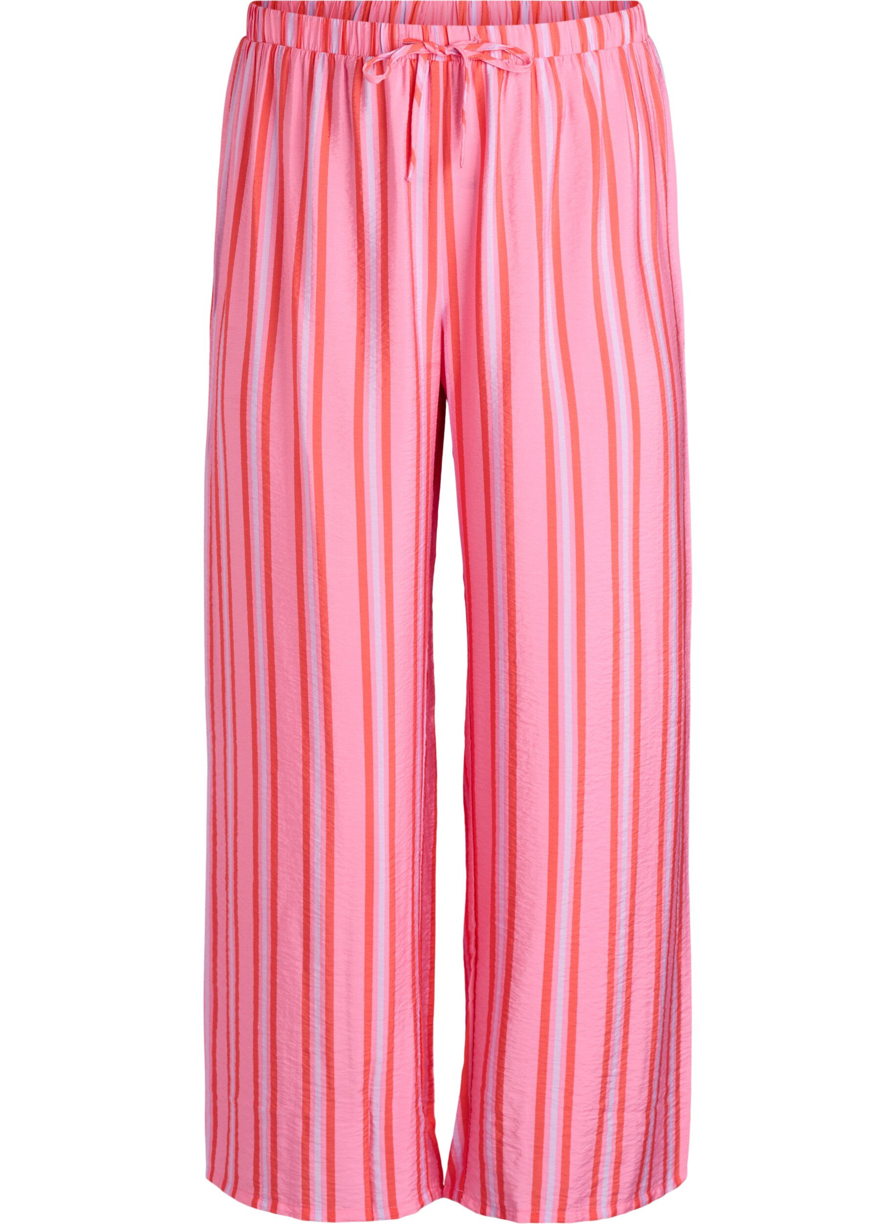 Striped trousers with a high waist and wide legs