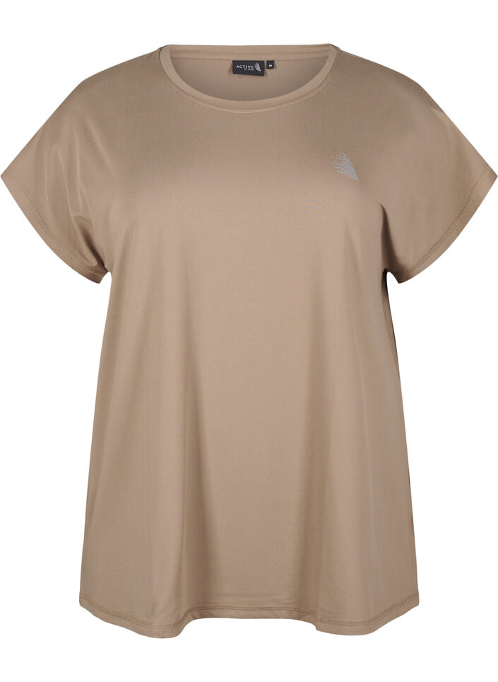 Solid-coloured workout T-shirt, Beige, Packshot image number 0