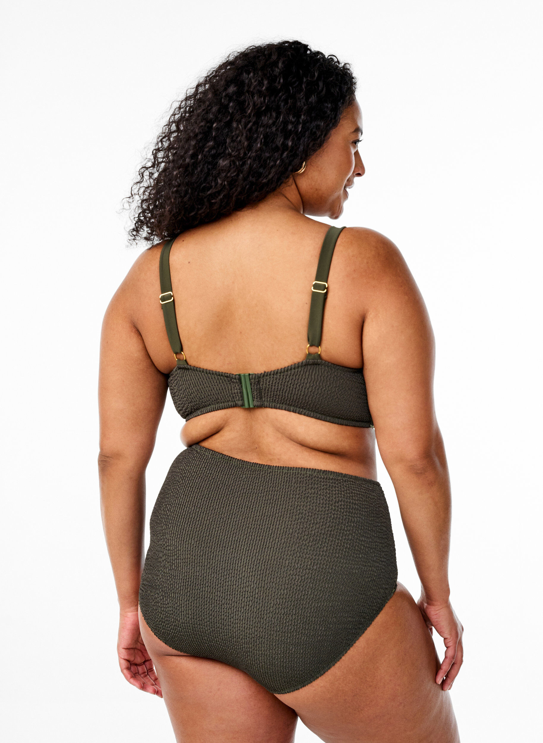 Zizzifashion Bikini bottom with texture and high waist, Green, Model image number 1