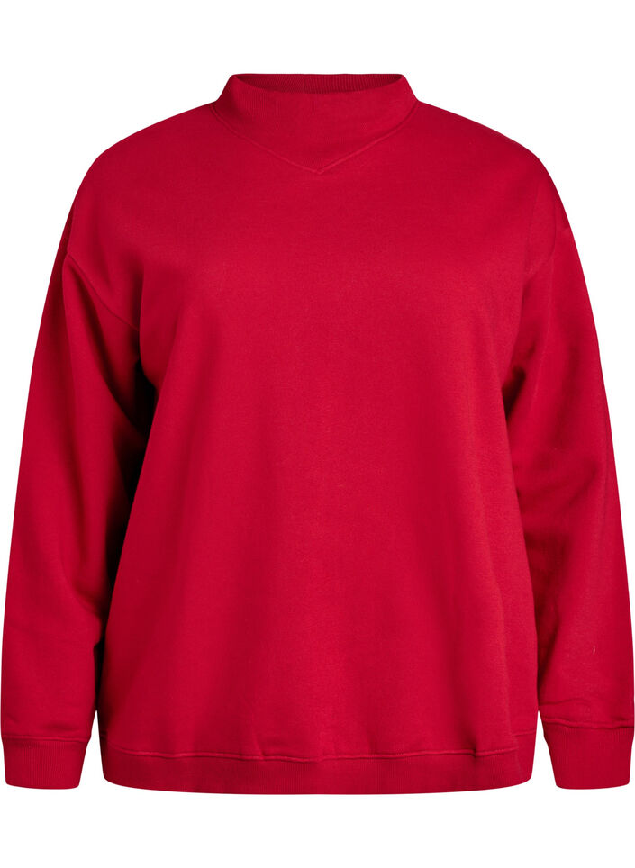 Sweatshirt with high neck and long sleeves, Red, Packshot image number 0