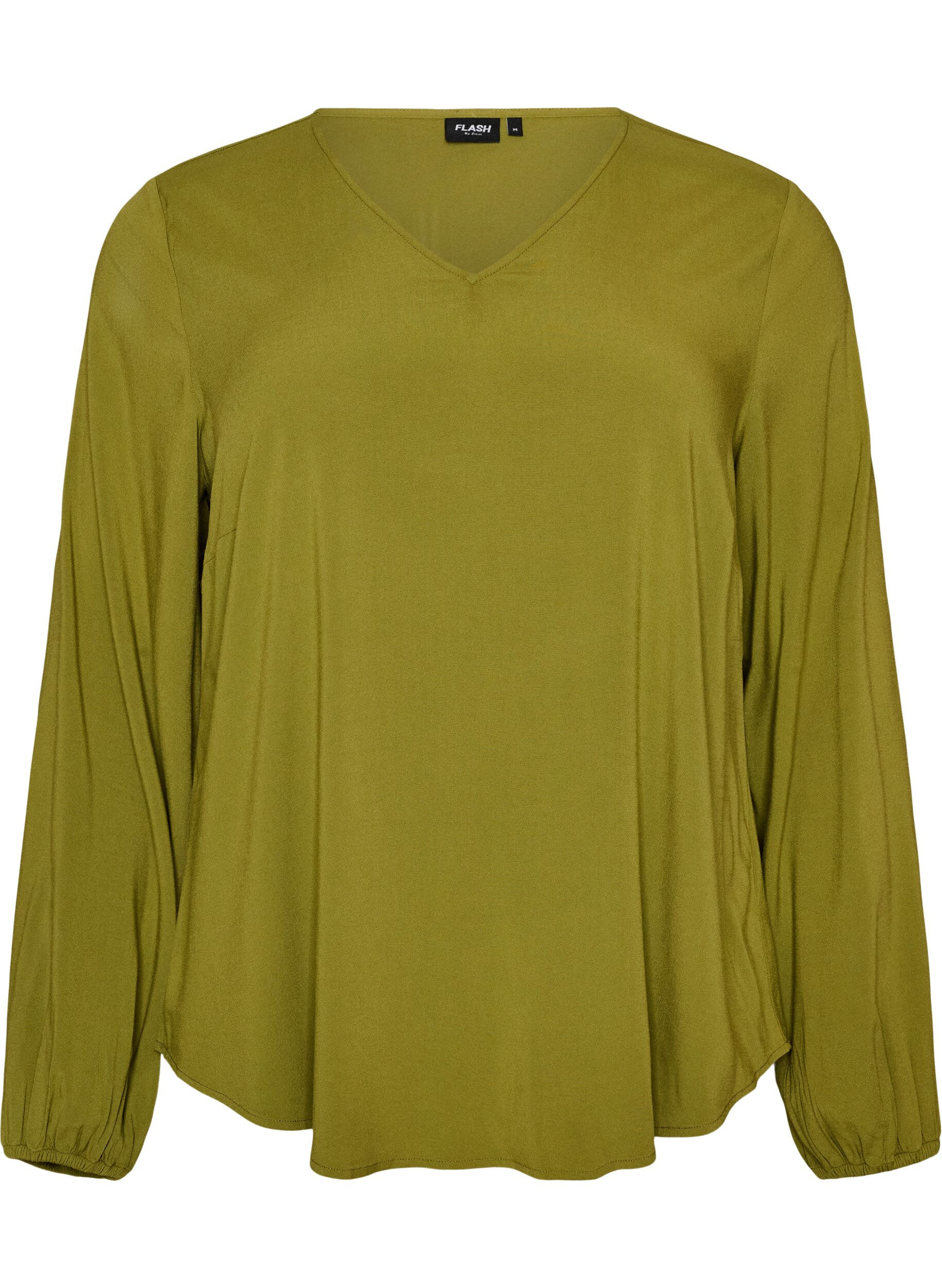 ZizzifashionViscose blouse with a V-neck and long sleeves, Green, Packshot image number 0