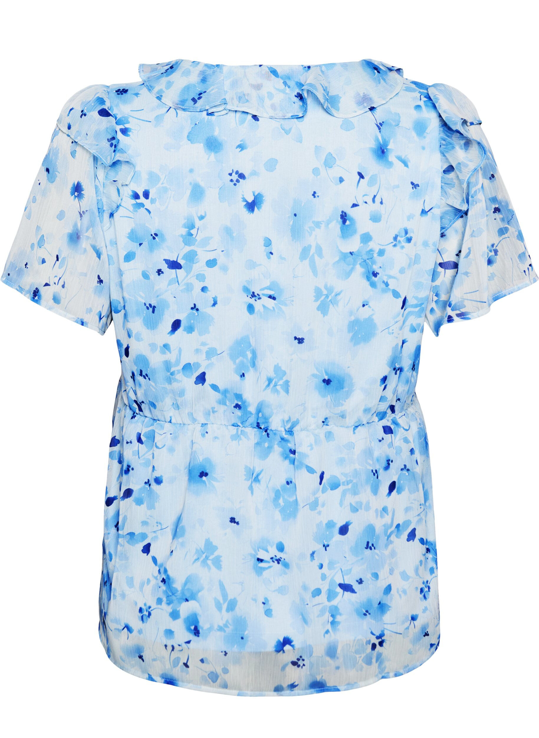 Zizzifashion Floral blouse with a frill collar and peplum effect, Blue, Packshot image number 1