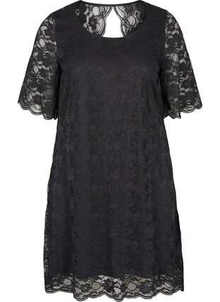 Short-sleeved lace dress, Black, Packshot image number 0