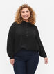 Long-sleeved blouse with ruffle collar, Black, Model image number 0