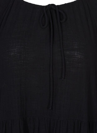Cotton dress with 3/4 sleeves and tie detail, Black, Packshot image number 2