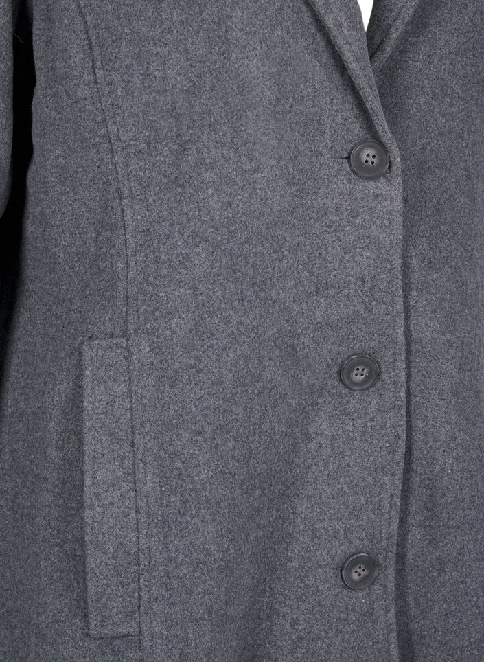 Long wool coat with pockets, Dark Grey Melange, Packshot image number 3