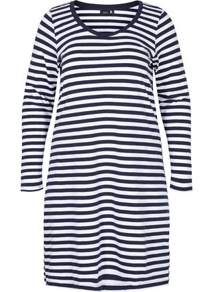 Striped cotton dress with long sleeves , NS w. White Thin, Packshot image number 0