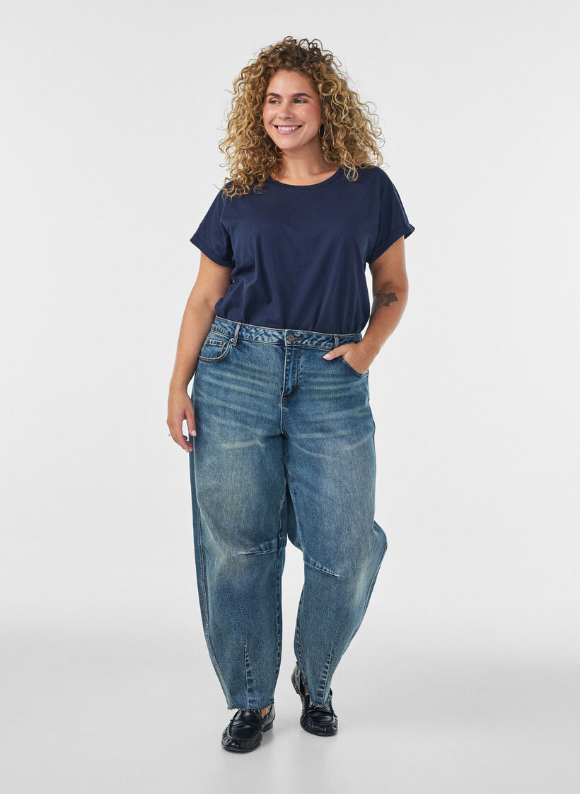 Short sleeved cotton blend t-shirt, Blue, Model image number 1