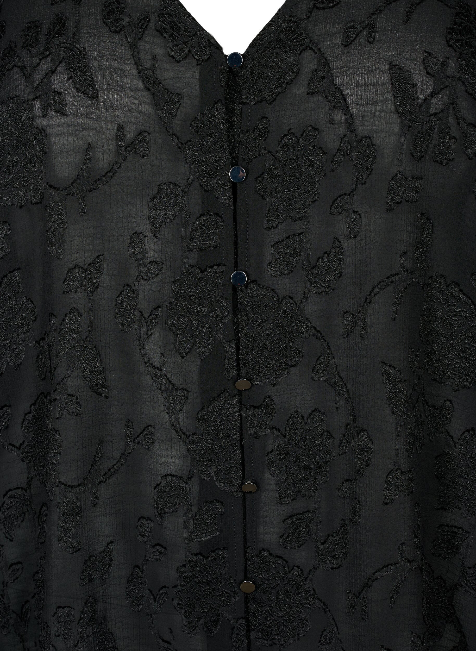 Zizzifashion Long-sleeved shirt with jacquard look, Black, Packshot image number 2