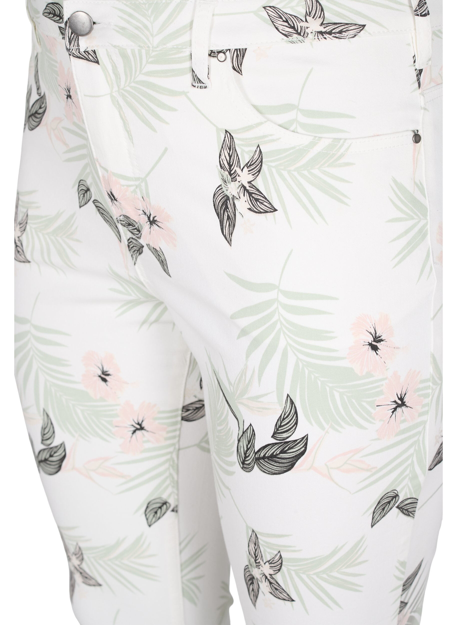 Zizzifashion High waisted Amy jeans with floral print, White Flower AOP L78, Packshot image number 2