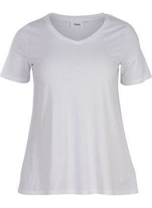 Basic t-shirt with v-neck, Bright White, Packshot image number 0