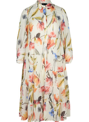 Printed midi dress with buttons and a-line, Snow White AOP, Packshot image number 0
