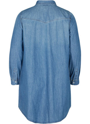 Long denim shirt in cotton, Blue denim, Packshot image number 1