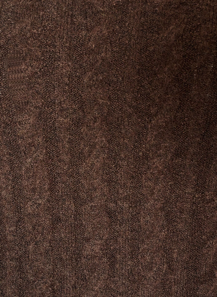 Knitted blouse with cable knit and V-neck, Brown, Packshot image number 2
