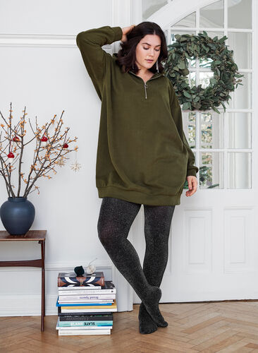 Sweater dress with a hood and zip, Green Ass, Image image number 0