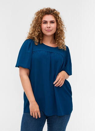 Blouse with short puff sleeves, Poseidon, Model image number 0