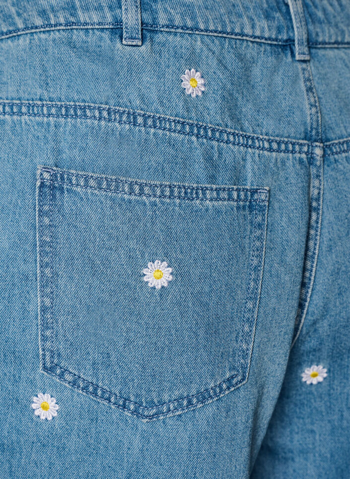 High-waisted denim shorts with floral embroidery, Light Blue, Packshot image number 3