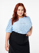 Short-sleeved blouse with lace pattern, Cashmere Blue, Model image number 0
