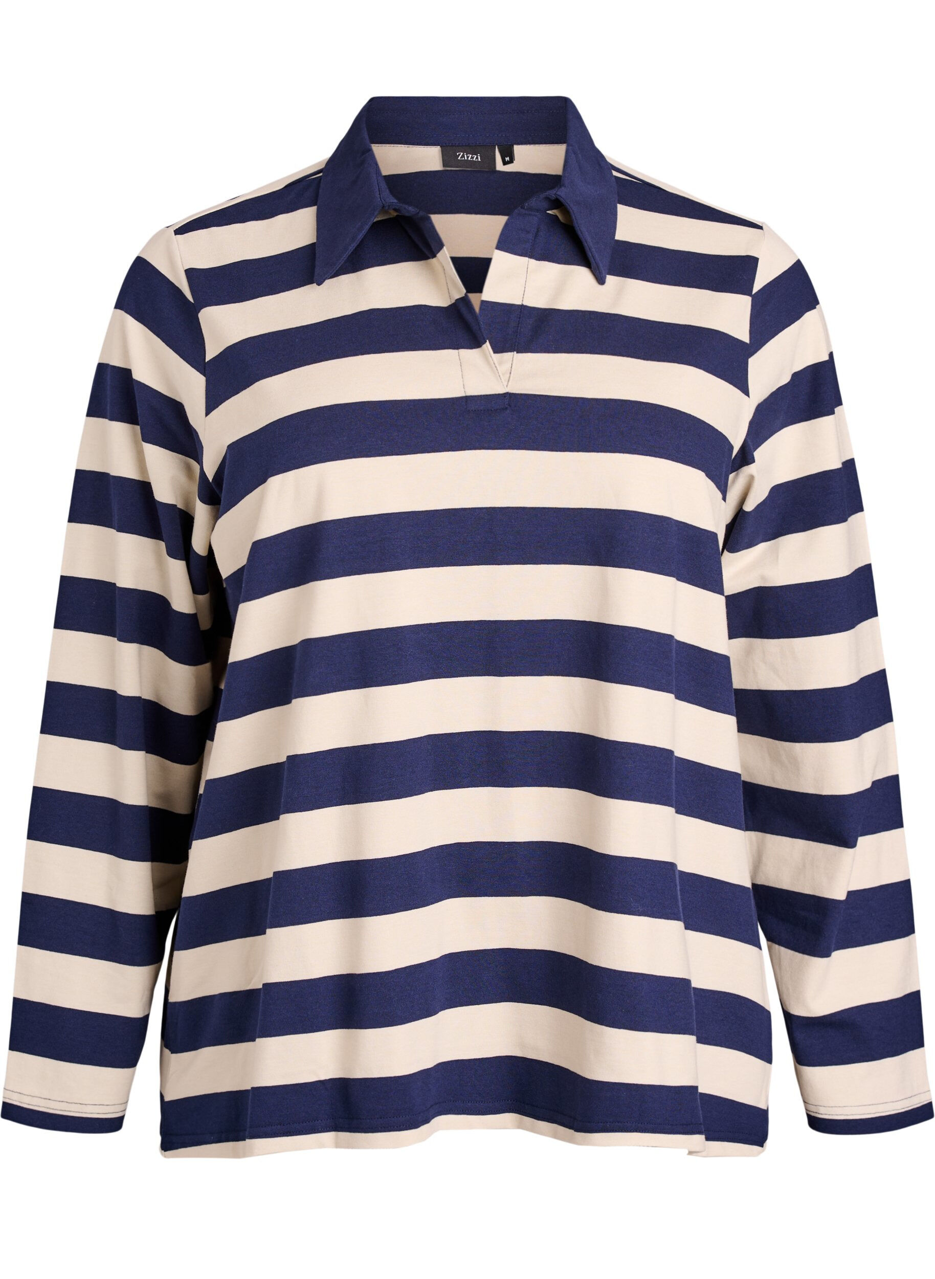 Long-sleeved polo shirt with wide stripes