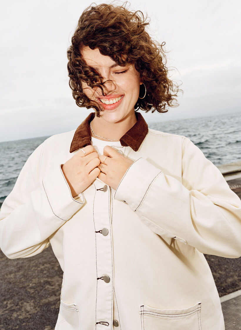 Coloured denim jacket with contrast collar, Vanilla, Image image number 0