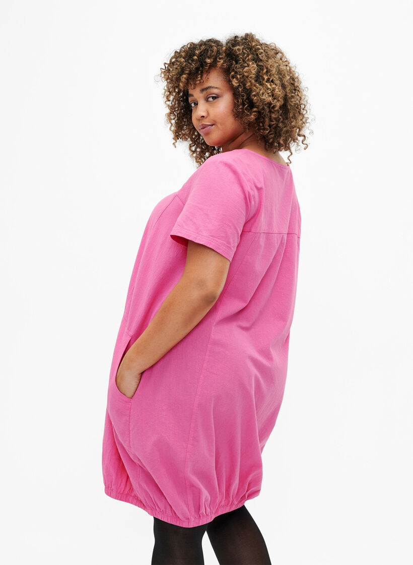 Short sleeve cotton dress, Pink, Model image number 2