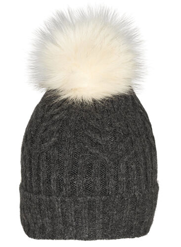 Knitte hat with a bobble, Dark Grey Melange, Packshot image number 0