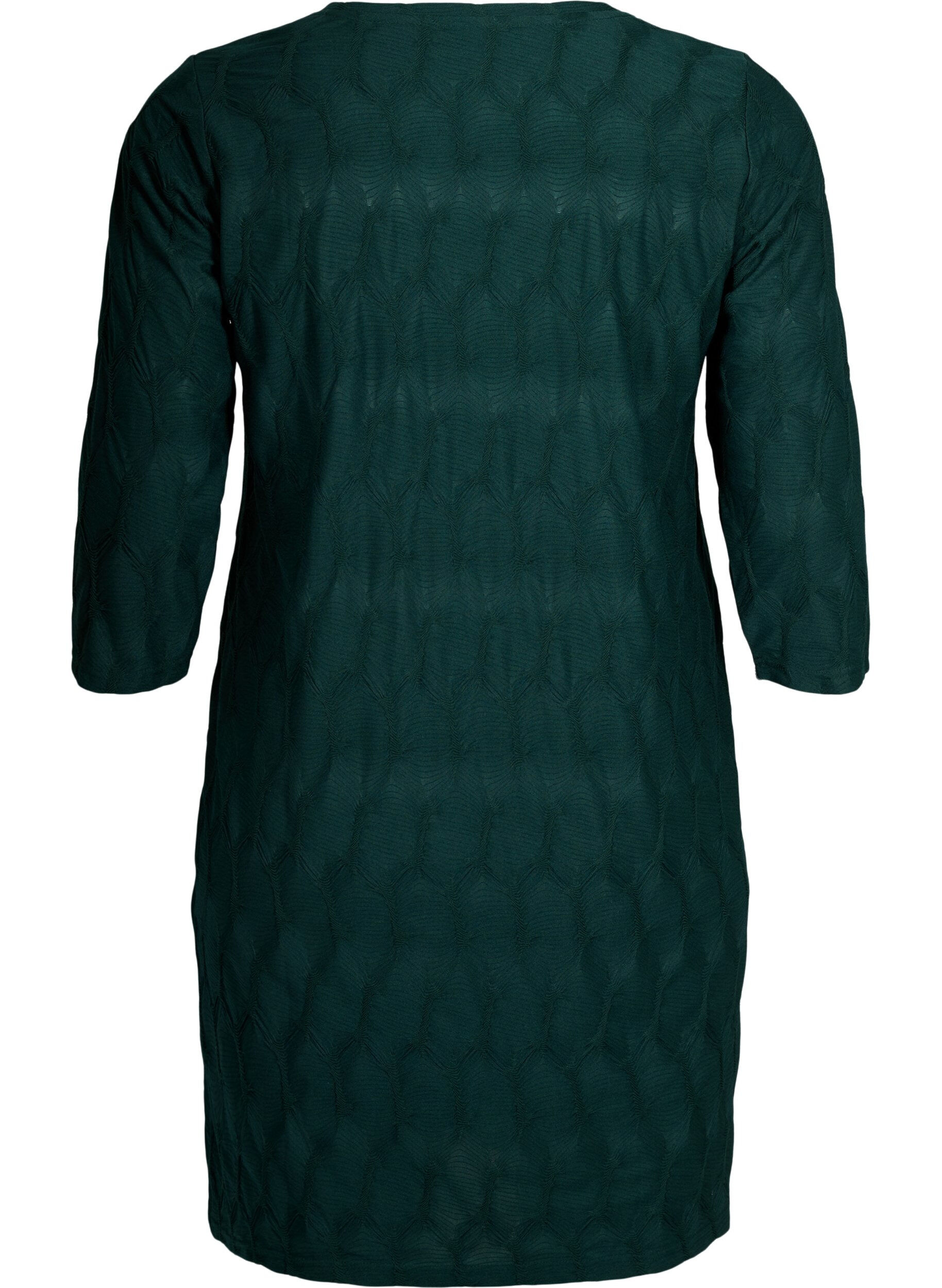 Zizzifashion FLASH - Dress with texture and 3/4 sleeves, Scarab, Packshot image number 1