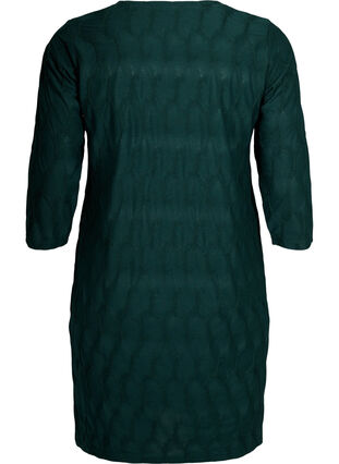 FLASH - Dress with texture and 3/4 sleeves, Scarab, Packshot image number 1