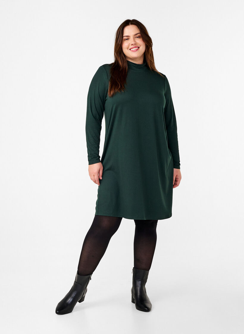 FLASH - Long sleeve dress with turtleneck, Green, Model image number 1