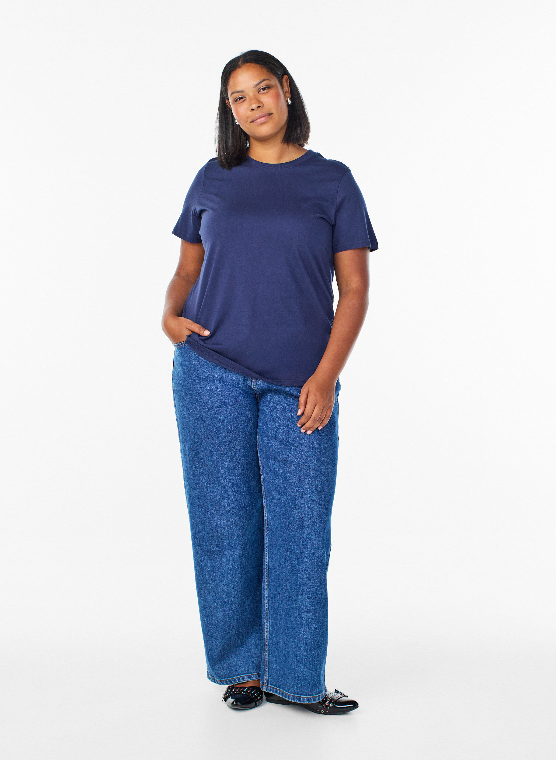 ZizzifashionBasic cotton T-shirt with round neck, Blue, Model image number 1