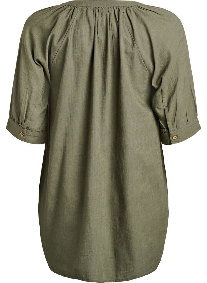 Cotton tunic with a V-neck, Green, Packshot image number 1