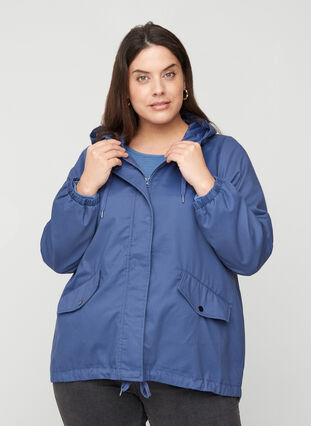 Short jacket with a hood and pockets, Blue Indigo, Model image number 0