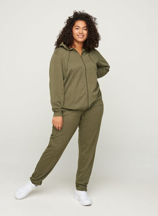 Sweat cardigan with a zip and hood, Ivy green Melange, Model image number 2