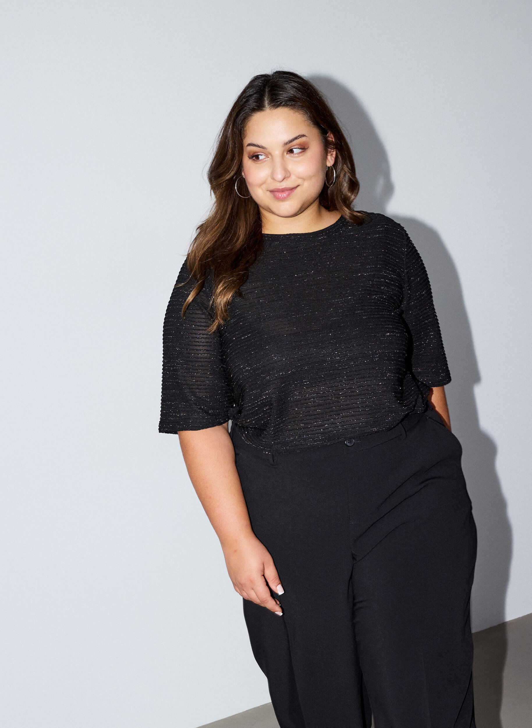ZizzifashionBlouse with texture and glitter, Black, Model image number 0