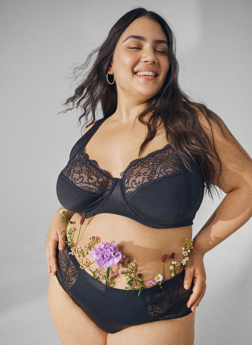 Period panties with lace and regular waist, Black, Image image number 0