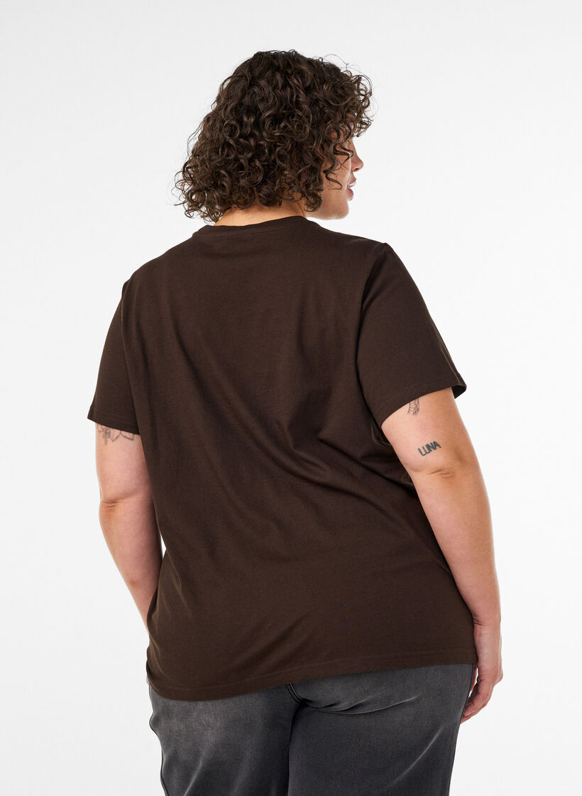 Organic cotton T-shirt with front print, Brown, Model image number 2
