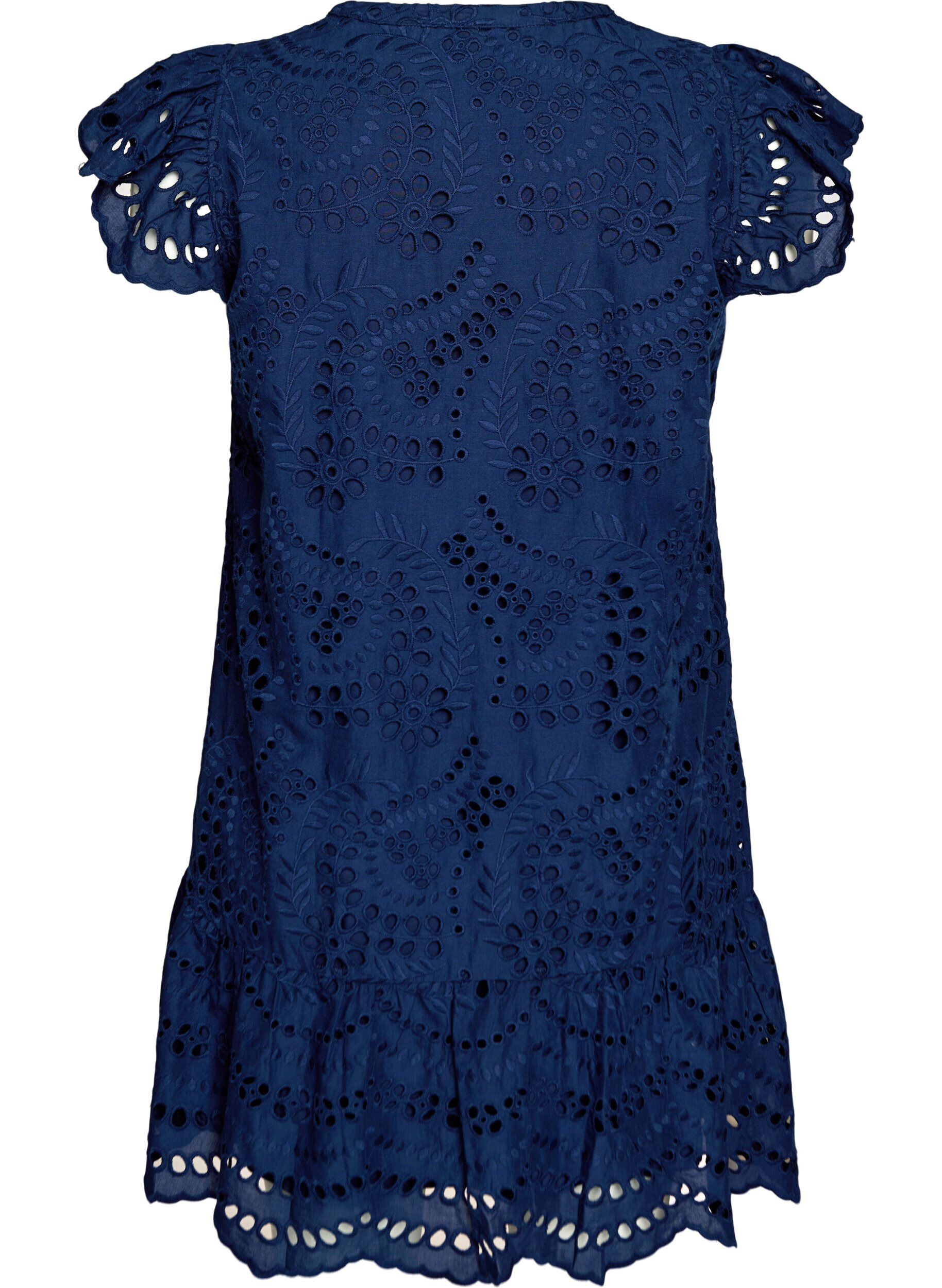 Zizzifashion Broderie anglaise dress with ruffle sleeves, Blue, Packshot image number 1