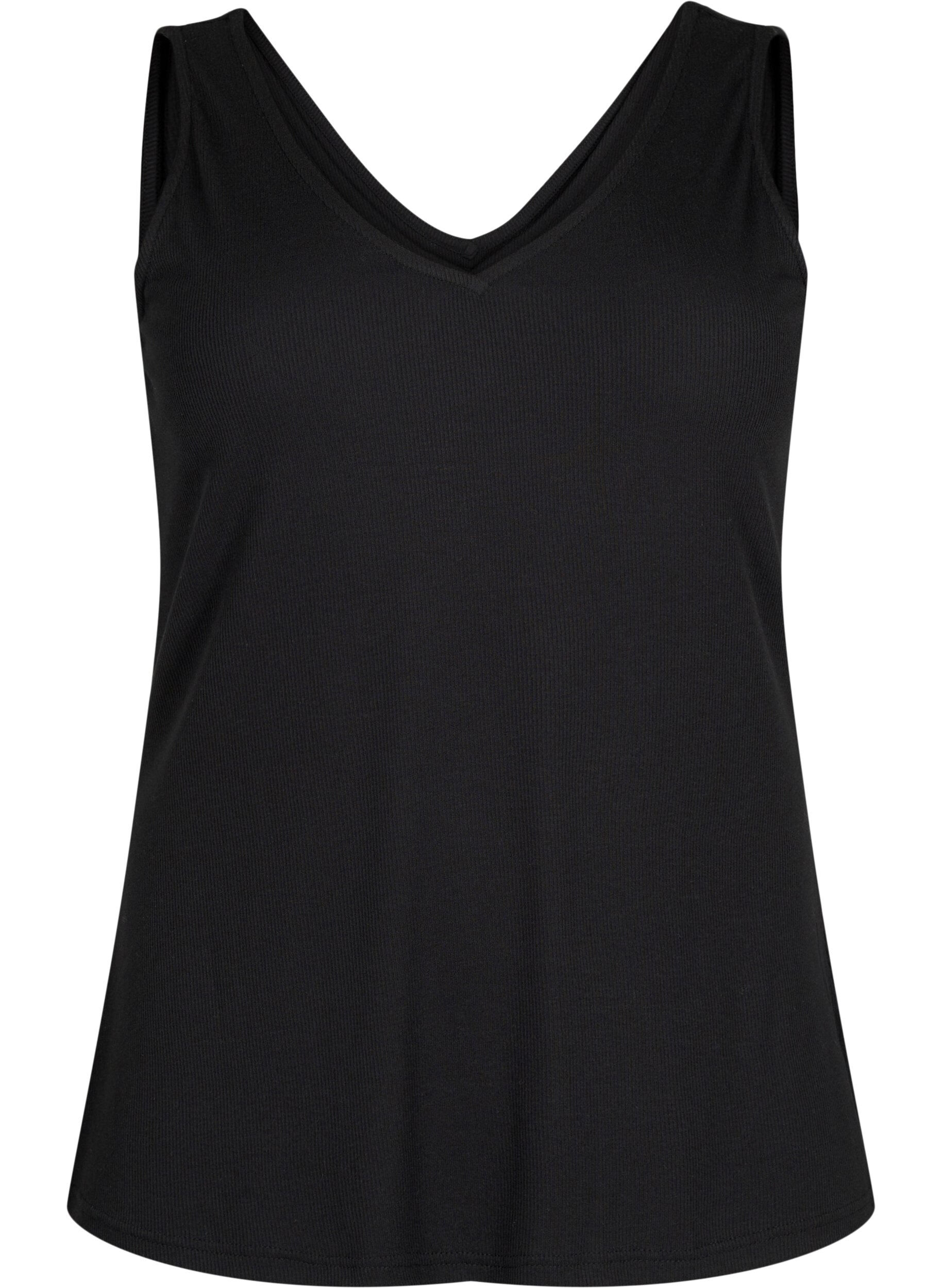 Zizzifashion Basic top in rib with v-neckline, Black, Packshot image number 0