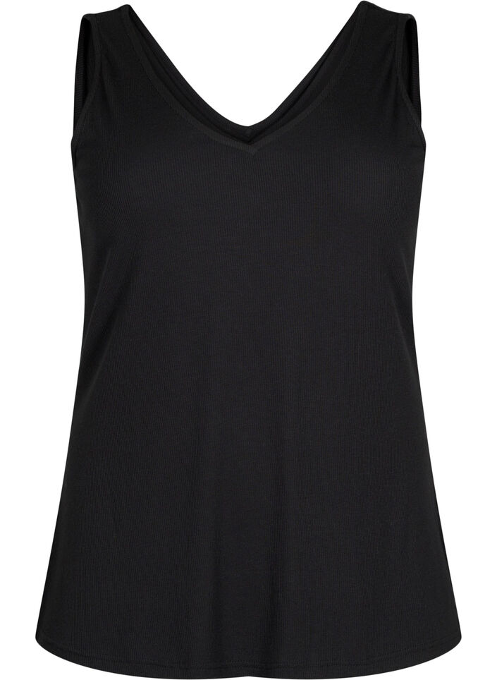 Basic top in rib with v-neckline, Black, Packshot image number 0
