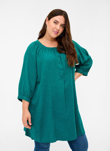 Cotton tunic with buttons and 3/4 sleeves, Pacific, Model image number 0