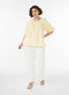 Small check blouse with an elasticated neckline and elbow-length sleeves, Yellow, Model image number 1