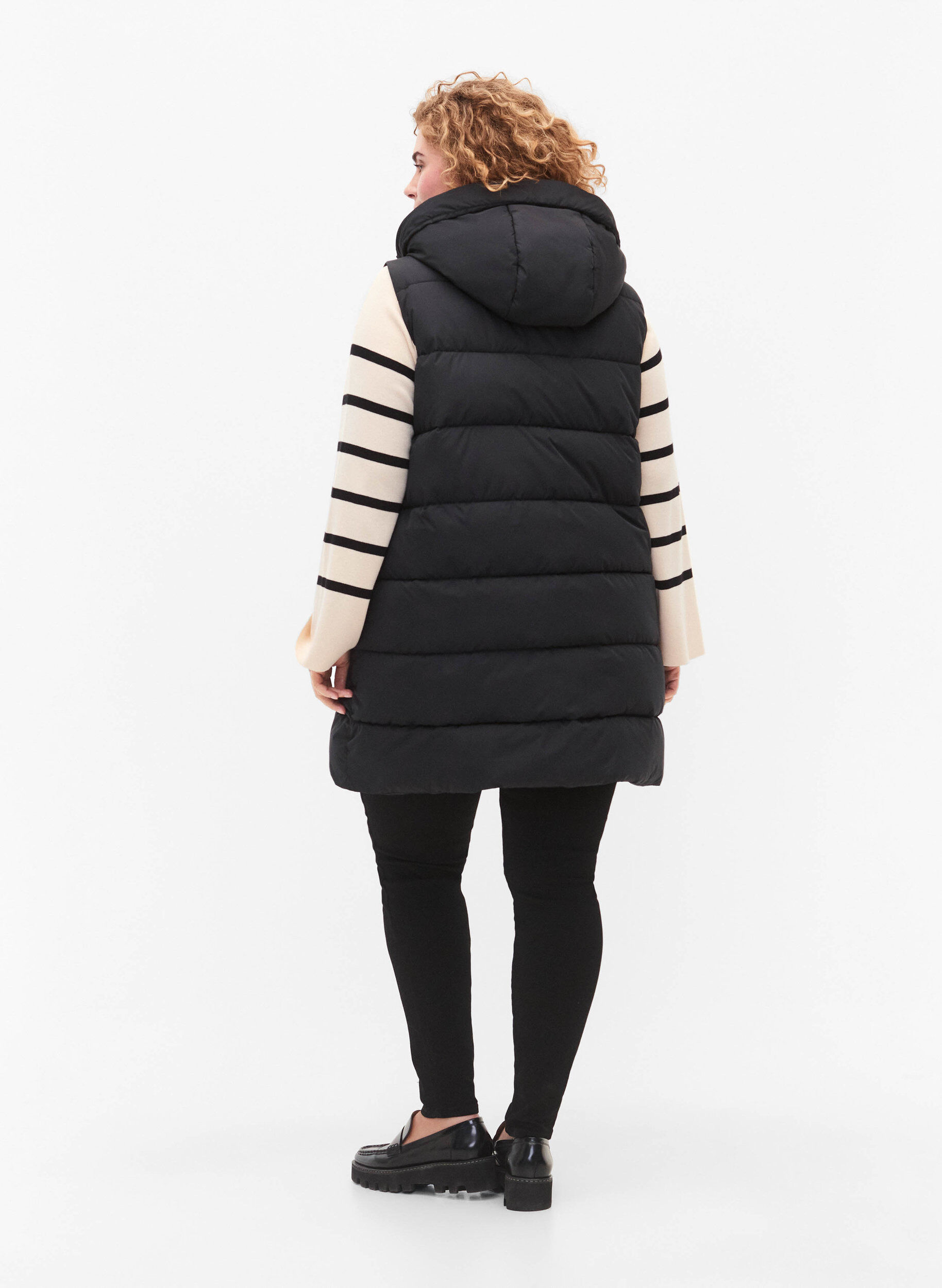 ZizzifashionLong vest with hood and pockets, Black, Model image number 2
