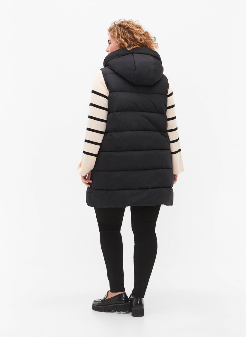Long vest with hood and pockets, Black, Model image number 2