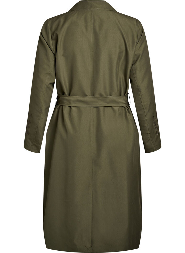 Long trench coat with embroidery, Green, Packshot image number 1