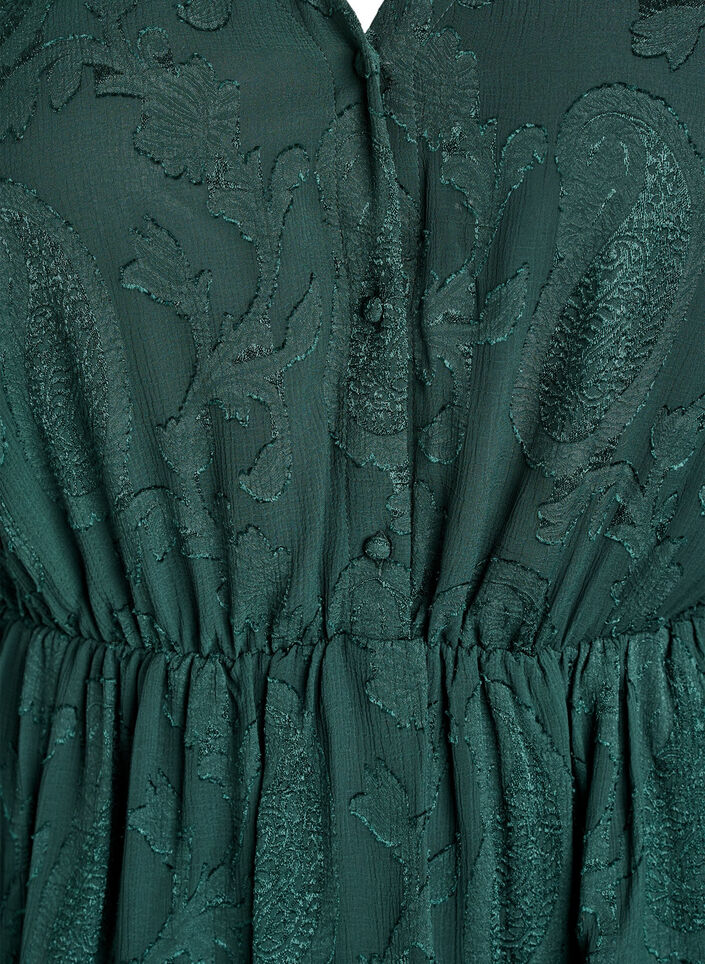 Short dress with ruffles and a textured pattern, Green, Packshot image number 2